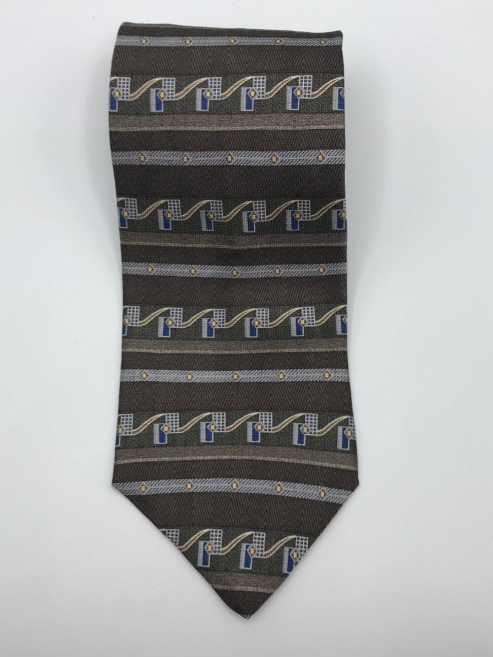 Allyn Saint George Men's Brown All Silk 4" X 58.5" Bias Tie Made In U.S.A. Vtg